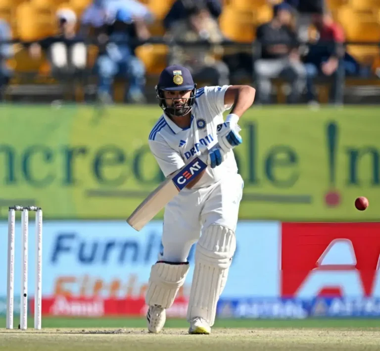 Rohit Sharma batting powerfully for India in a Test match
