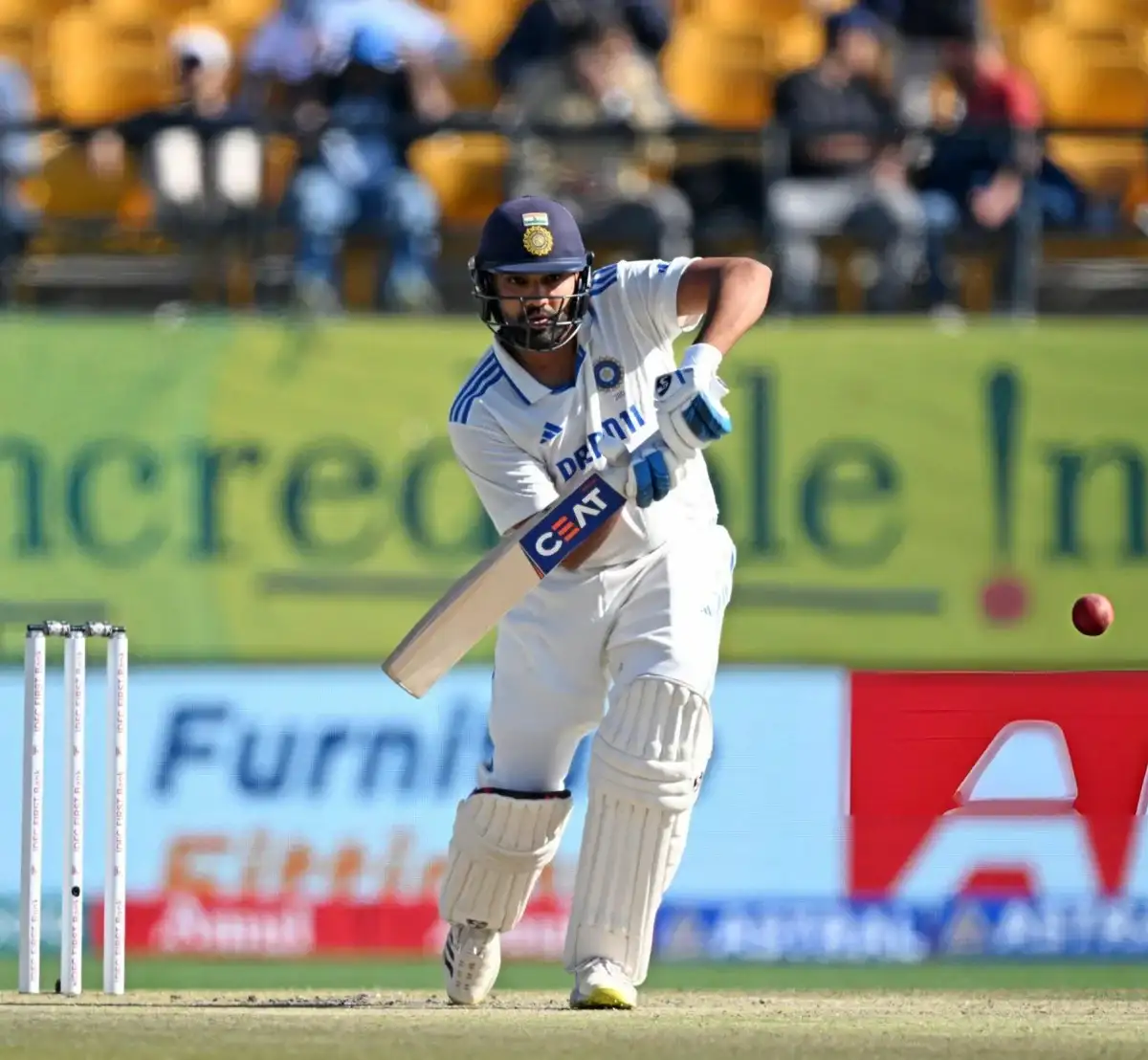 Rohit Sharma batting powerfully for India in a Test match