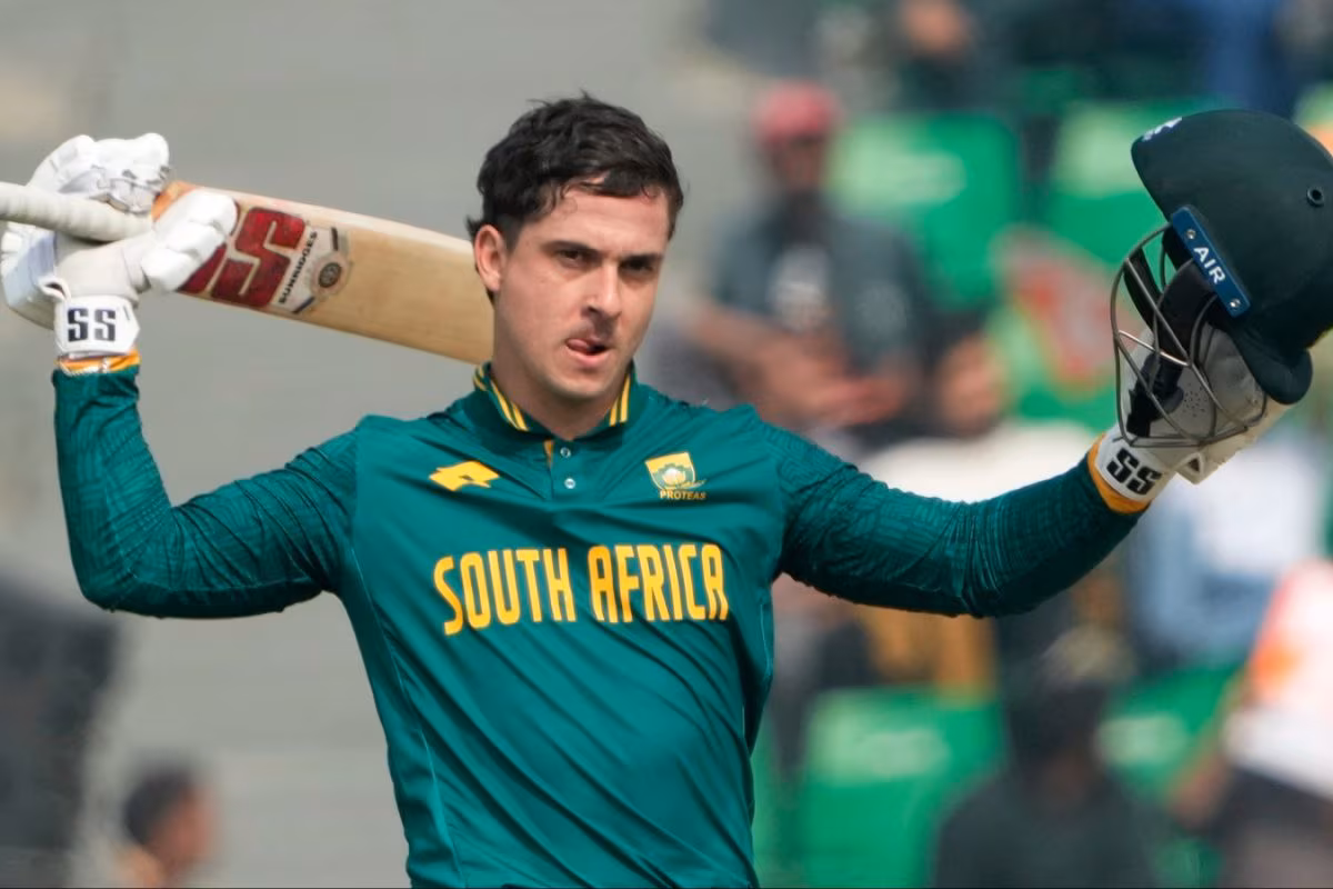 South Africa batter Matthew Breetzke celebrates his record 150 on ODI debut, breaking Navjot Singh Sidhu’s 54-year-old record with four 50+ scores.