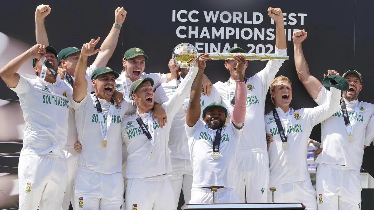 South African players celebrating World Test Championship victory at Lord’s — spotlight on cricket’s elite format debate (Two-Tier Tests context)